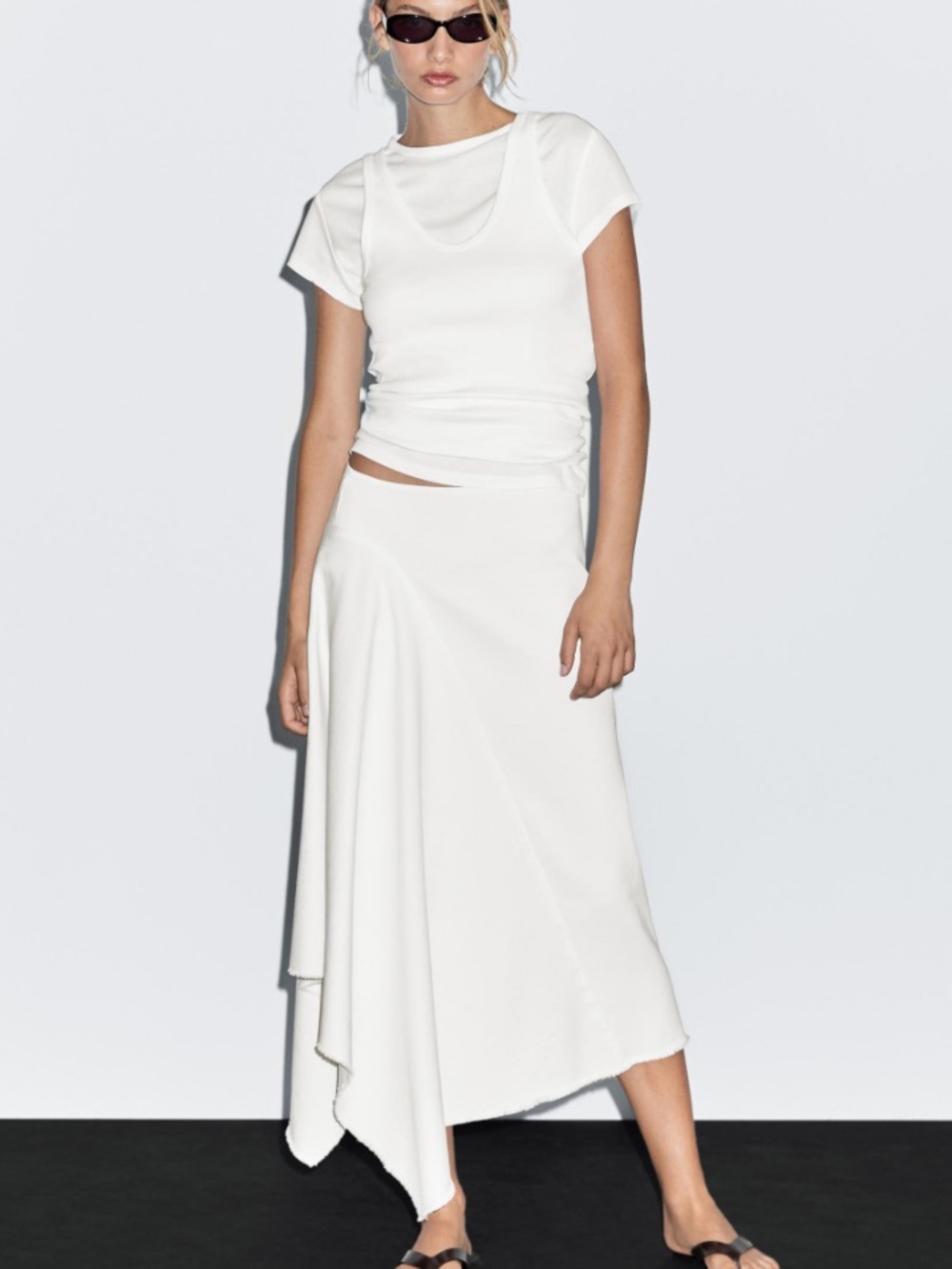 Massimo Dutti NWT asymmetric white denim midi skirt 5202/602